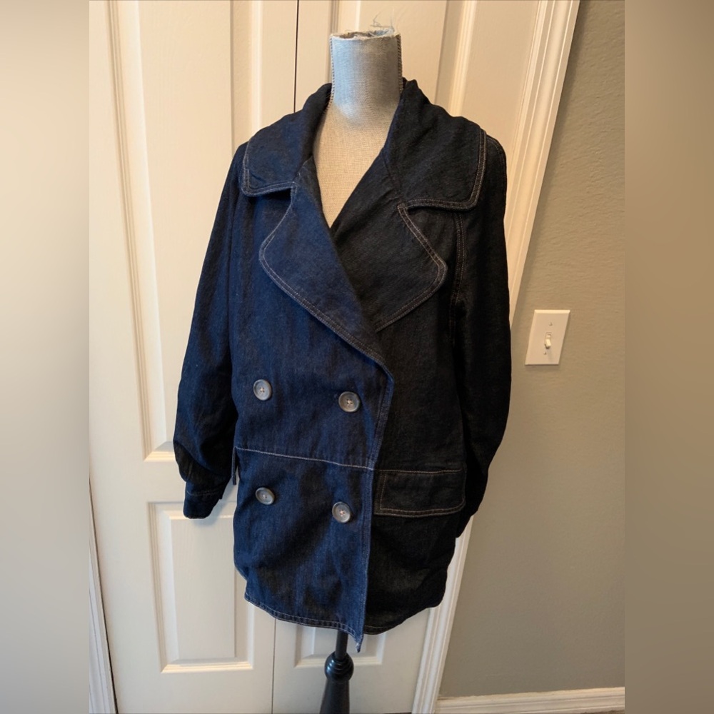 Free People Navy Double-Breasted Jacket